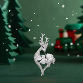 Vánoční brož Swarovski Elements Rudolf 6 - vánoční sob, Bílá/čirá