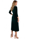 Model 15107284 Sametové midi šaty s nabíranými rukávy - zelené EU XXL