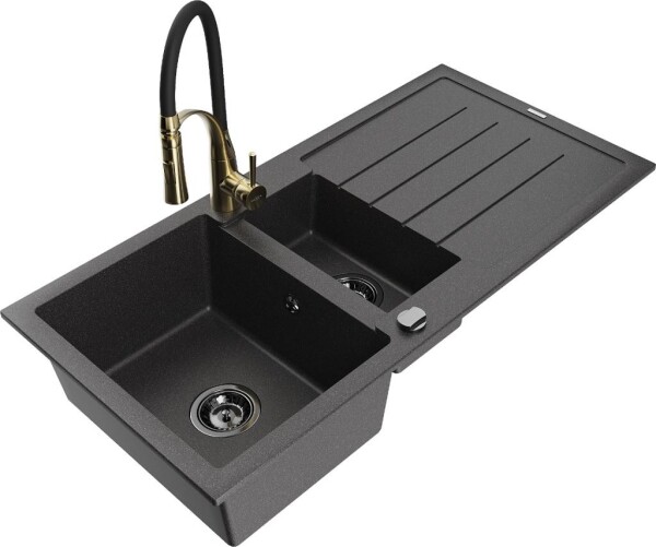 MEXEN - Andres granitový dřez s odkapávačem včetně baterie Aster, černá nakrapiany 6515-76-73450-57-B