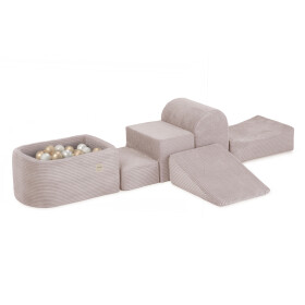 PLUSH NEST PLUSH NEST Mini hřiště s bazénem v prémiovém manšestru světle růžové a 100 míčky