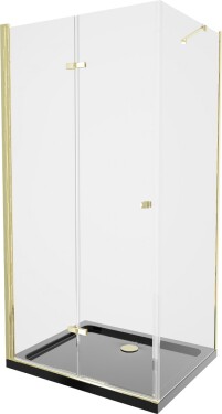 MEXEN/S - Lima sprchový kout zalamovací dveře 80 x 100, transparent, zlatý + Flat černá vanička se sifonem 856-080-100-50-00-4070G