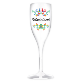 Personalizovaná bílá nerozbitná prosecco sklenice s folklórním vzorem
