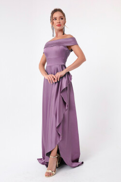 Lafaba Women's Lavender Boat Neck Satin Evening Dress Prom Dress