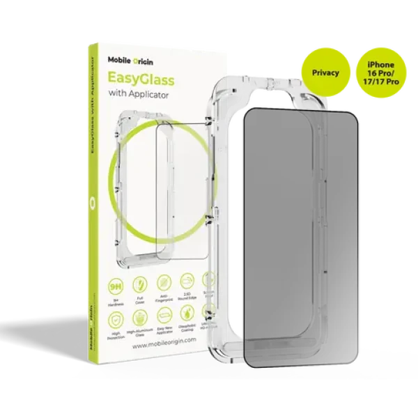 Mobile Origin EasyGlass Privacy Ochranné sklo s aplikátorem pro Apple iPhone 16 Pro 17 17 Pro (EGA-P-i17Pro)