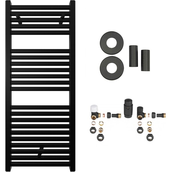 CERANO Koupelnový radiátorový set Donovan - ústřední vytápění - 369W - černá matná - 1200x500 mm