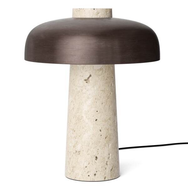 Audo Copenhagen Stmívatelná stolní LED lampa Reverse Travertine Bronzed Brass, hnědá barva, přírodní barva, kov, kámen