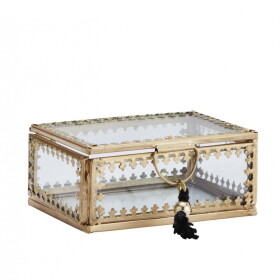 MADAM STOLTZ Skleněná krabička Orient Gold/clear - menší, zlatá barva, čirá barva, sklo, kov