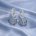 Stříbrné náušnice Motýl v modro-černém designu - stříbro 925/1000, Modrá