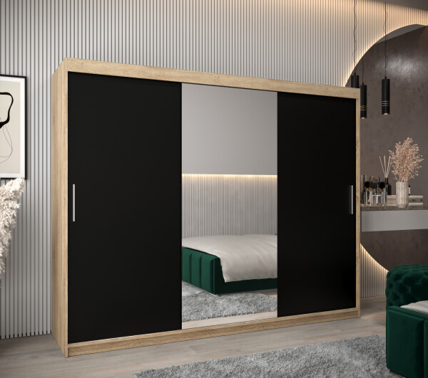 Šatní skříň Abi T1 Barva korpusu: Dub Sonoma, Rozměry: 250 cm, Dveře: Černá