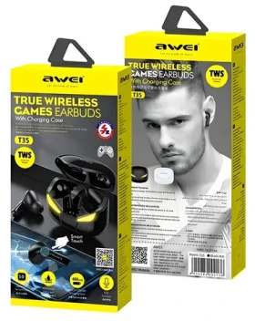 Awei T35 černá / Bezdrátová sluchátka s mikrofonem / TWS / Bluetooth 5.0 / IPX4 / dobíjecí pouzdro (T35)