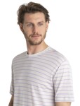 ICEBREAKER Mens Merino Drayden SS Tee Stripe, Ecru Heather/Purple Gaze velikost: M