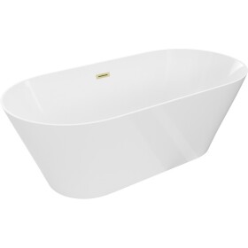 MEXEN/S - Luna Slim volně stojící vana 170 x 75, bílá, sifon a přepad zlatá kartáčovaná 52041707500-55