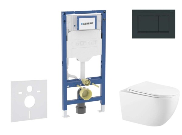 GEBERIT - Duofix Set předstěnové instalace, klozetu Gaia a sedátka softclose, tlačítko Sigma20, černá lesk/černá mat SANI11CA5136B