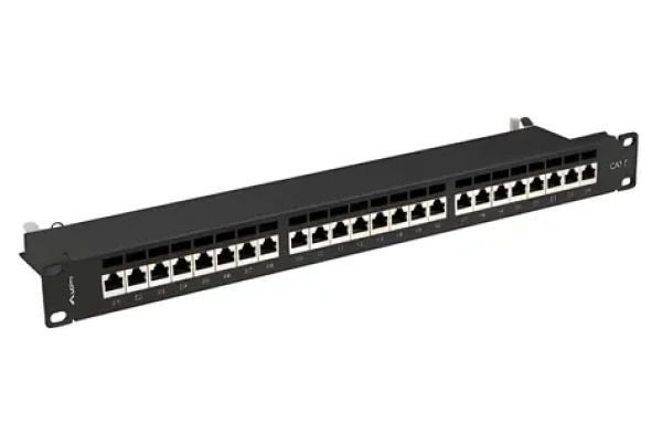 Lanberg Patch panel 24 portů 1U 19" černý / Patch panel / Kat.7 FTP stíněný / RJ-45 / IDC/LSA (PPS7-1024-B)