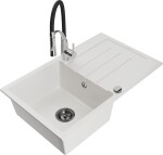 MEXEN - Bruno granitový dřez s odkapávačem včetně baterie Aster, bílá 6513-20-73450-07-B