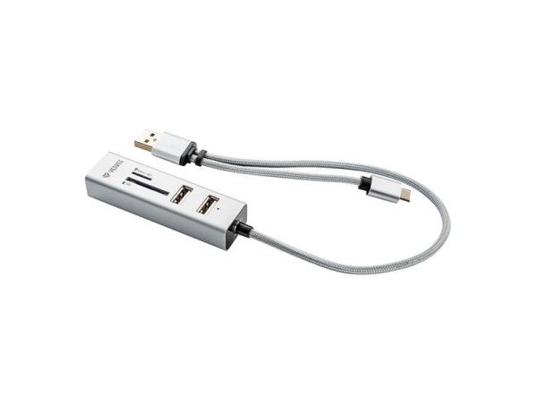 YENKEE YHC 103SR USB C OTG HUB+čtečka bílá / 3x USB 2.0 / 1x USB-C / čtečka MicroSD a SD karet (8590669276363)