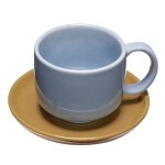 Hübsch Šálek s podšálkem Amare Light blue/Brown 200 ml, modrá barva, keramika
