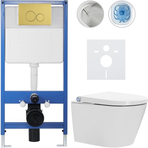 CERANO - Kompletní WC set Profi/Cronus Standard - bílá lesklá - WC tlačítko Duo/Zlatá - předstěnová instalace - 59,3x38,4 CER-213039