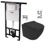 ALCA Předstěnový instalační systém bez tlačítka + WC REA CARLO MINI RIMLESS ČIERNY MAT + SEDADLO AM102/1120 X MM1