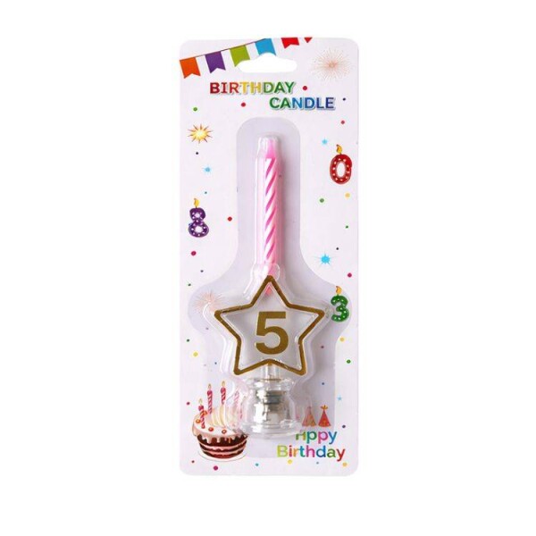 Dortisimo Svíčka růžová s LED zlatým podstavcem ve tvaru hvězdy číslo 5