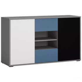 Komoda Laser LASK02B 2D2S šedá platina/černá perla/bílý alpský/modrá