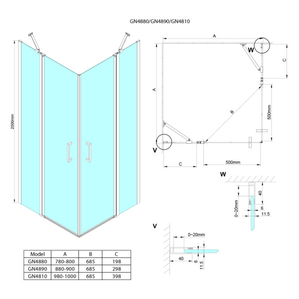 GELCO - LORO čtvercový sprchový kout 900x900 rohový vstup GN4890-01