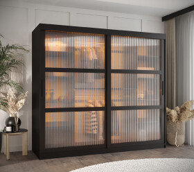 Šatní skříň Abi Flutes Rozměry: 200 cm, Barva korpusu + barva dveří: Černá + Černá