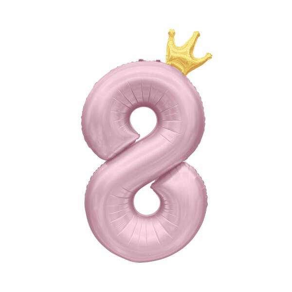 Balónek fóliový 82 cm světle růžový s korunkou číslo 8 - Albi