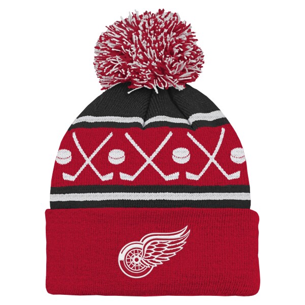Outerstuff Dětská batolecí zimní čepice Detroit Red Wings NHL Face-Off Cuff Pom