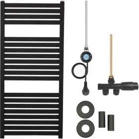 CERANO Koupelnový radiátorový set Vincenzo - kombinované vytápění, wifi tyč - boční jednobodové připojení - 300W - černá matná - 970x450 mm