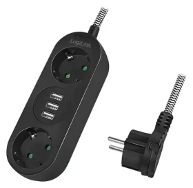 LogiLink Prodlužovací kabel 2 zásuvky + 3x USB-A černá / Prodlužovací kabel / 1,5 m / 230 V, 16 A (LPS262U)