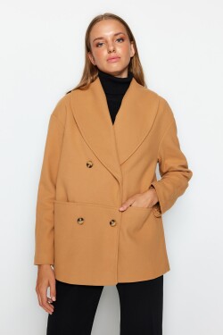 Trendyol velbloudí oversize široký šálový límec razítkovaným kabátem