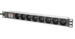 DIGITUS PDU 1U 8x CEE 7/5 černá / Zásuvková lišta / 230V/16A / kabel 2 m / hliníkové tělo / vypínač (DN-95402-1-FR)