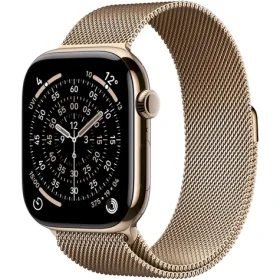 Apple Watch Series 11 GPS+Cellular 46mm Zlaté titanové tělo - Zlatý milánský tah M/L / 150–200 mm (MFD84MP/A)