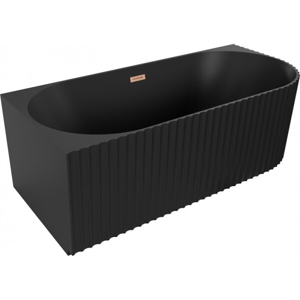 MEXEN/S - Gia volně stojící rohová vana reliéf levá 170 x 80, černá mat, sifon a přepad měď kartáčovaná 52701708071L-65