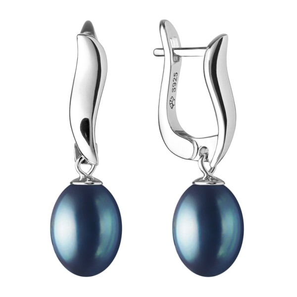 Stříbrné náušnice s černou řiční perlou Anna, stříbro 925/1000, Černá