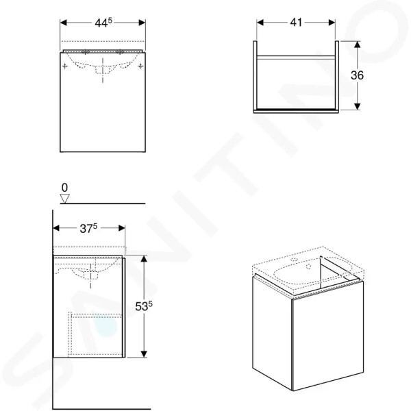 GEBERIT - Acanto Skříňka pod umývátko 450 mm, černá 500.608.16.1