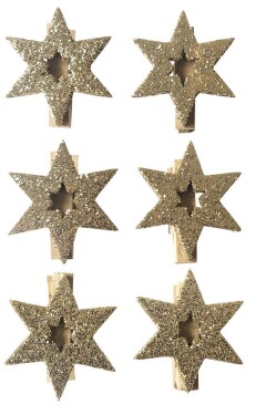 Hvězda zlatá na kolíčku 4 cm (6 ks)