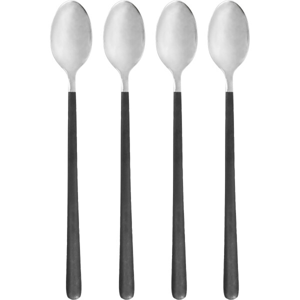 House Doctor Dlouhá lžička Ox Black/Silver – set 4 ks, černá barva, kov