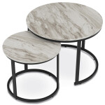 Set 2 ks stolků, MDF deska, dekor bílý mramor, kovová podnož, černý lak