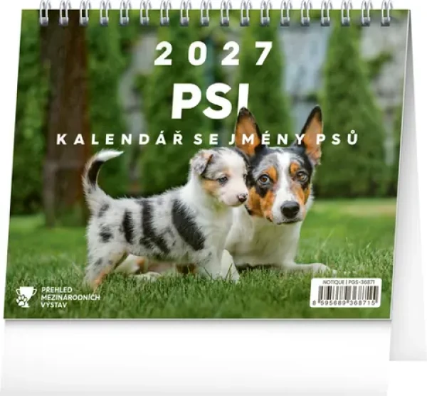 NOTIQUE Psi – se jmény psů 2027 / Stolní kalendář / 16,5 × 13 cm
