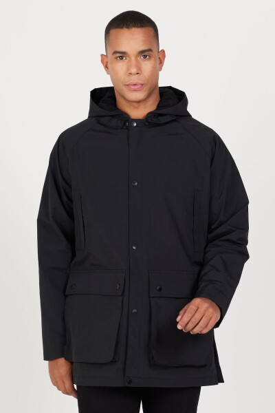 AC&Co Altınyıldız Classics Men's Black Hooded Stand Collar Standard Fit Warm Windproof Coat