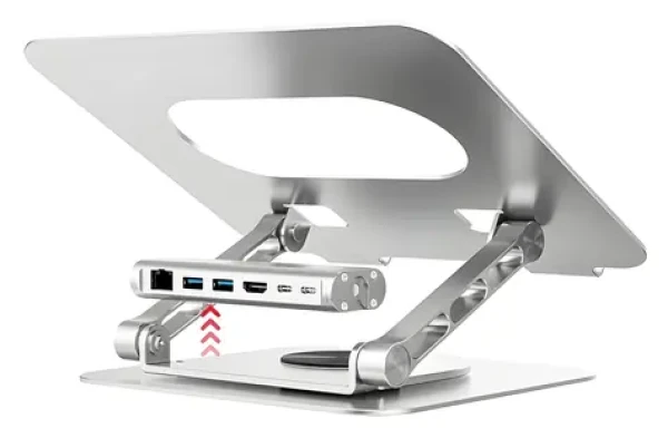 Unitek D1109B01 / Stojan na notebook / Hliníkový / Odnímatelný USB-C hub / HDMI 4K/30Hz / PD 100W / LAN (D1109B01)