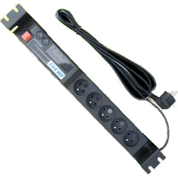 Opticord ACAR A-504WF černá / Napájecí panel / 19" / 2U / 5x zásuvka / přepěťová ochrana / 3 m (9607)