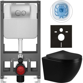 CERANO - Kompletní WC set Basic/Cesso - černá lesklá - WC tlačítko Dualo/Stříbrná - volně stojící - předstěnová instalace - 49x36 CER-8050BD86297