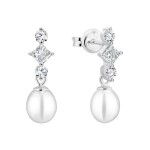 Stříbrná souprava šperků s bílou perlou a zirkony Monica - stříbro 925/1000, Stříbrná Bílá 38 cm + 7 cm (prodloužení)