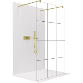 CERANO Sprchová zástěna Walk-in Onyx Duo L/P - 8 mm - kulatá vzpěra - zlatá, industriální sklo - 90x200 cm