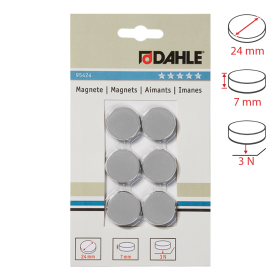 Dahle magnet plánovací, Ø 24 mm, 3 N, 6 ks, šedé