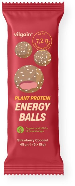 Vilgain Plant Protein Energy Balls BIO – Jahoda s kokosem 45 g (3 x 15 g)