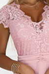 381-6 Lehké šifonové šaty LINDA s krajkovým výstřihem - BRUCE PINK XL
